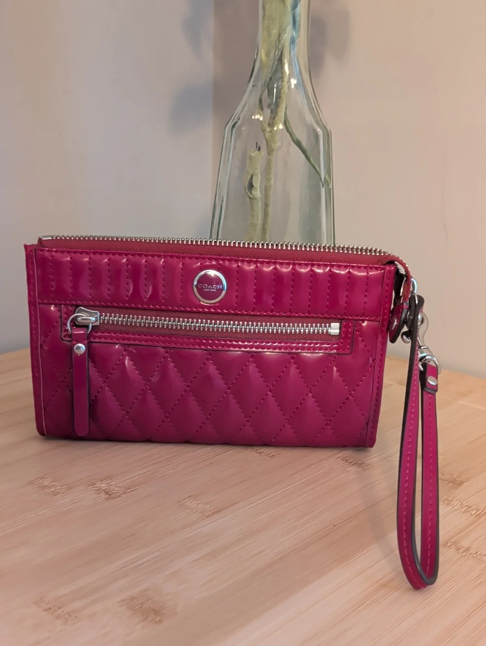Coach Fuchsia Quilted Leather Wristlet Wallet